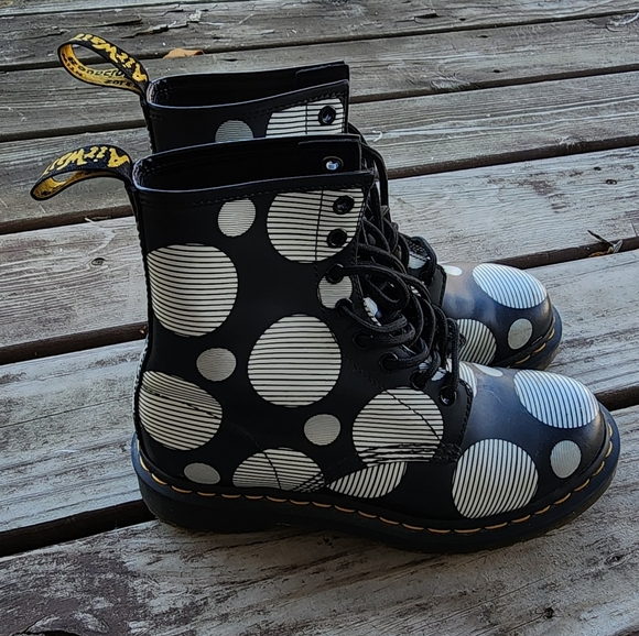 Dr. Martens Black and White Polka Dot Boots - Picture 2 of 10